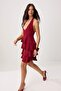Bordo Kat Kat Fırfır Detaylı Kısa / Mini Dokuma Elbise TWOSS26EL00446 - 2