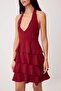 Bordo Kat Kat Fırfır Detaylı Kısa / Mini Dokuma Elbise TWOSS26EL00446 - 3