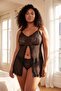 Siyah Dantelli Düğmeli Askılı Kapsız Külotlu Babydoll/Fantezi Gecelik TBBSS26DH00005 - 2
