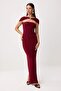 Bordo Straplez Shift/Düz Kesim Maxi Örme Abiye & Mezuniyet Elbisesi TPRSS26AE00126 - 2