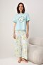 Açık Mavi %100 Pamuklu Çiçekli Örme Pijama Takımı THMSS25PT00061