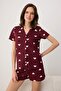 Bordo %100 Pamuklu Kalpli Şortlu Örme Pijama Takımı THMSS21PT0756