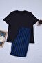 Lacivert Regular Fit Çizgili Örme Şortlu Pijama Takımı TMNSS25PT00029 - 3