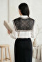 Elegant and Modern Style Women's Shoulder Shawl with Geometric Handcrafted Pattern - Scarf Collar (Collar)-Black-White - 3
