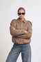 Zr Women's Bomber Beige Suede Oversize Jacket - 7