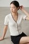 Angren Dilim Collar and Sleeve Detail Short Sleeve Stylish Buttoned Regular Fit Short Women's Cardigan - Ecru - 3