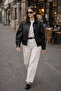Oversize Bomber Siyah Deri Ceket - 5