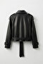 New Season Black Trendy Leather Jacket with Buttons and Belt - 4