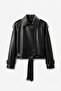 New Season Black Trendy Leather Jacket with Buttons and Belt - 3