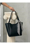Black Zippered Shopper Large Size Hand and Shoulder Bag Can Fit Notebooks and Books Soft Faux Leather - 2
