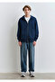 Zippered Hooded Navy Blue Sweatshirt 0S10392-89353 - 2
