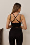 Black Covered Bustier - Double String Straps and Back Cross Detail - 9024 - 5