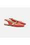 Women's Red Colored Pointed Toe Patent Leather Ballerinas with Stone Accessories