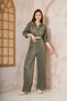 Women's Khaki Lycra Wide Leg Elastic Waist Trousers Tunic Shirt Double Wrap Casual Suit 3573374 - 5