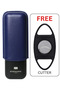 Stainless Steel & Leather Portable Travel Cigar Humidor Case 2 cigar | free cutter, blue