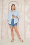 Women's Ice Blue Casual Sports Shirt / Three-Quarter Sleeves / Pocketed / 100% Cotton Flared Linen Fabric 700-3619275 - 3