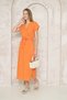 Women's 100% Cotton Muslin Orange Slit Double-Breasted Loose Long Casual Dress with Belt at the Waist 3612451 - 4