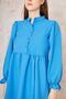 Women's Blue Gofre Balloon Sleeve Ruched Tunic / Elastic Waist Pocketed Pants Hijab Set 700-3531396 - 7