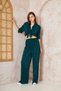 Women's Petrol Green Stretch Fabric Elastic Waist Trousers Tunic Shirt Double Pleated Loose Set 3573374
