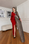 Women's Leopard Detailed Slit Evening Dress Nbnc2509
