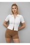 Women's Polo Neck Double Zipper Camisole Body Blouse 13004