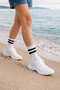 White Striped Socket Length Tennis Socks with Towel Soles 2 Pairs – Breathable Cotton Sports Socks - 2