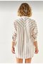 Women's Casual Anthracite Gray Beige Linen Prevailing Collar Asymmetric Striped Long Back Single Pocket Shirt3358187 - 4