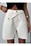 Women's Asymmetrical Cross Waist Detailed Denim Shorts Bermudda Jean Shorts - 3