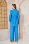 Women's Blue Gofre Balloon Sleeve Ruched Tunic / Elastic Waist Pocketed Pants Hijab Set 700-3531396 - 6
