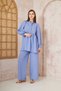 Women's Baby Blue Seersucker Balloon Sleeve Ruched Tunic / Elastic Waist Pocketed Pants Hijab Set 3531396 - 5