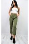 Women's Khaki Pocketed Double Leg Slim Fit Pleated Carrot Trousers 700-3173143 - 2
