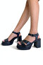 Black Platform Strappy Women's Sandals P9333 - 4