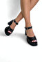 Black Platform Strappy Women's Sandals P9330 - 3