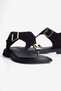 Women's Suede Flip-Flop Sandals with Buckle and Gold Detail, Vorel Black - 3