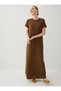Viscose Fabric Short Sleeve Hijab Dress - Brown - - 5