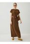 Viscose Fabric Short Sleeve Hijab Dress - Brown - - 3