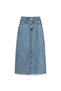 Long Tasseled Denim Skirt Blue Snow Wash