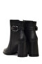 Women's Black Buckle Zippered Thick Heeled Leather Boots 25Wfd132718 - 7