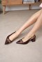Elvin Burgundy Color Pointed Toe Heeled Shoes with Chain Accessories - 3