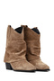 Women's Beige Short Thick Heeled Suede Leather Cowboy Boots 25Wfd270610 - 2