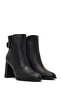 Women's Black Buckle Zippered Thick Heeled Leather Boots 25Wfd132718 - 5