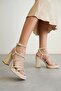 Women's Beige Heeled Sandals Tr12My02C - 4