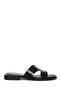 Women's Black Leather Slippers 25Sfd 330218