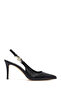 Women's Black Buckle Open Back Patterned Thin Heeled Leather Shoes 25Afd120240