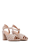 Women's Beige Ankle Strap Thick Heeled Shoes Sandals 25Sfe462218 - 3