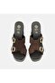 Women's Bitter Brown Double Metal Buckle Platform Heeled Suede Slippers - 6