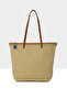 Tan Women's Leather Strap Tote Straw Bag M000008772 - 3