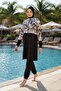 Women's Floral Patterned Quick Drying Water Repellent Fabric Zippered Full Covered Hijab Swimsuit - 3