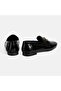 Women's Black Crocodile Printed Leather Loafer with Buckle Detail - 8