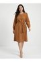 Apsen Women's Mustard Long Sleeve Transitional Midi Length Plus Size Dress 4409-110 - 4